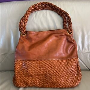 Vera Pelle Italy Woven Brown Leather Shoulder Bag